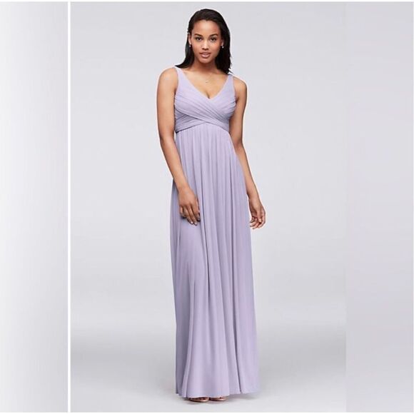 David's Bridal Dresses & Skirts - David’s Bridal Iris Long Mesh Dress with Cowl Back Detail Lavender Purple Maxi 4